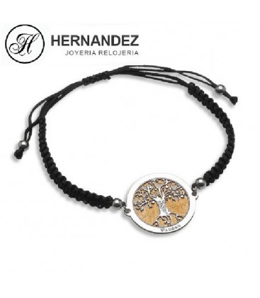 Pulsera Arbol de la Vida de Plata de Ley Bicolor 925 mls con Macrame Negro