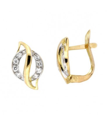 Pendientes Comunion Bicolor Circonitas Oro de Ley 18 kts Ref : PE-90-6707-P