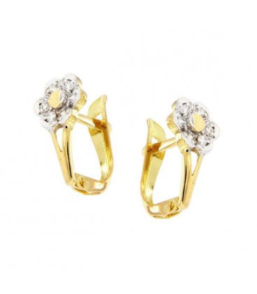 Pendientes Comunion Flor Bicolor Oro de Ley 18 kts Ref : PE-90-6911-P