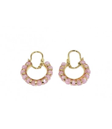 Argollas Cristal Rosa Oro de Ley 18 kts Ref : AR-20709-1-60