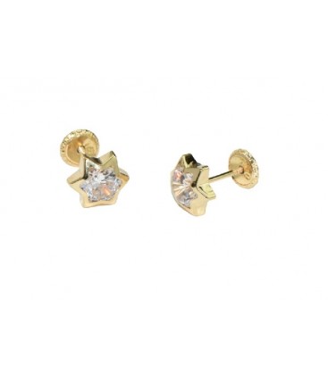 Pendientes Bebe 4mm Estrellas Oro de Ley 9 kts Ref: PE-3218